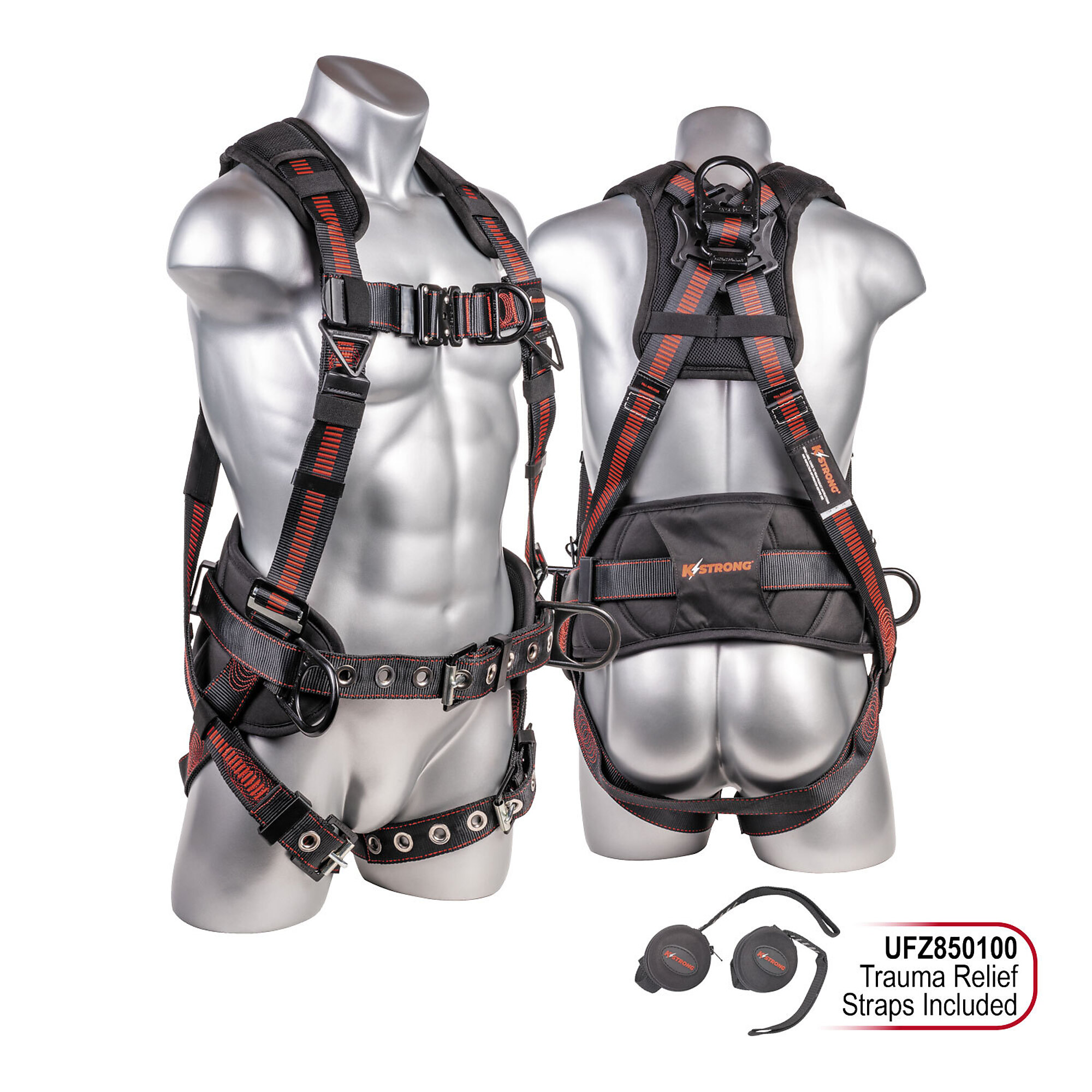 KStrong Kapture Epic+ 5-Point Full Body Harness — Enhanced Dorsal D-Ring Plus, Front and Side D-Rings, Waist Pad with Removable Tool Belt, Trauma Relief Straps, Quick-Connect Chest, Tongue Buckle Legs, M-L, Model# UFH10341G&#